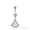 316L SURGICAL STEEL MULTI CZ HOLOW TEAR DROP BEZEL CENTER DANGLE BELLY BUTTON NAVEL RING 